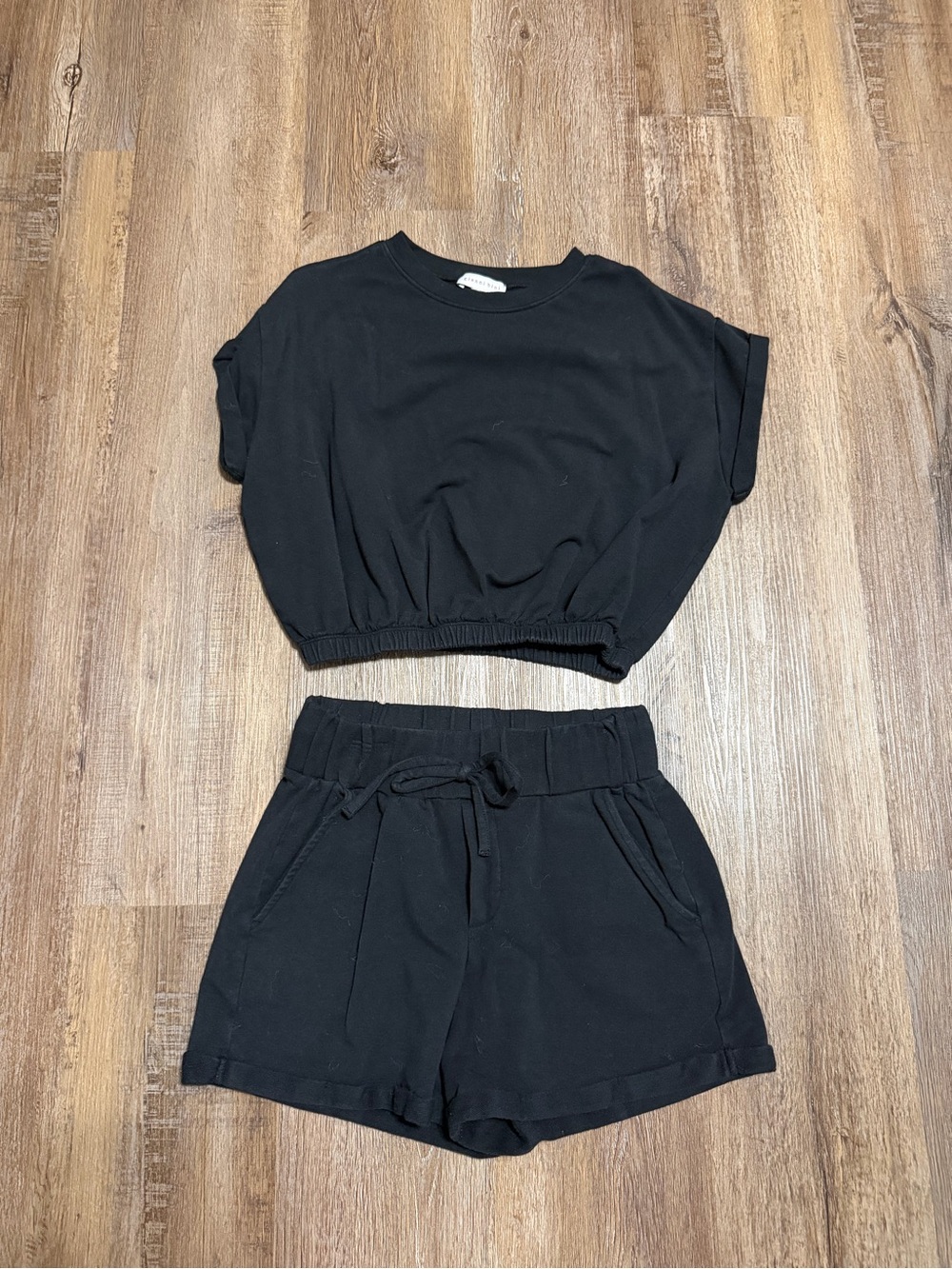 Gianni Bini Black Cropped Tee and Drawstring Shorts Set
